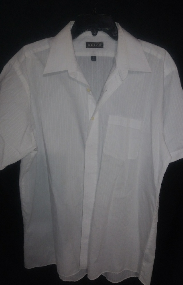 Ketch 16.5 Mens White Ribbed Stripe Short-Sleeve Dress Shirt